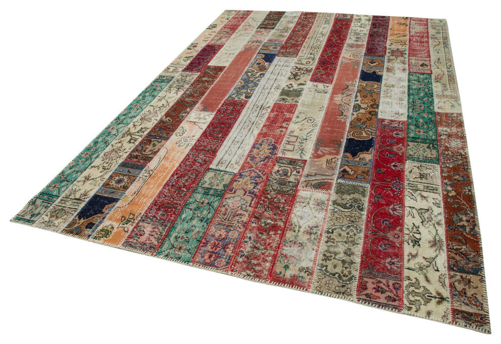 Rug N Carpet - Handwoven Anatolian 6' 7" x 9' 11" Wool Patchwork Area Rug