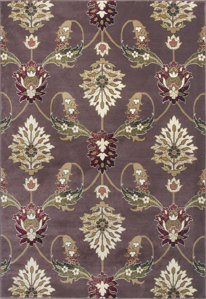 HomeRoots 7' Octagon Plum Floral Vines Indoor Area Rug