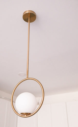 1-Light Halogen Pendant AB Finish With White Glass