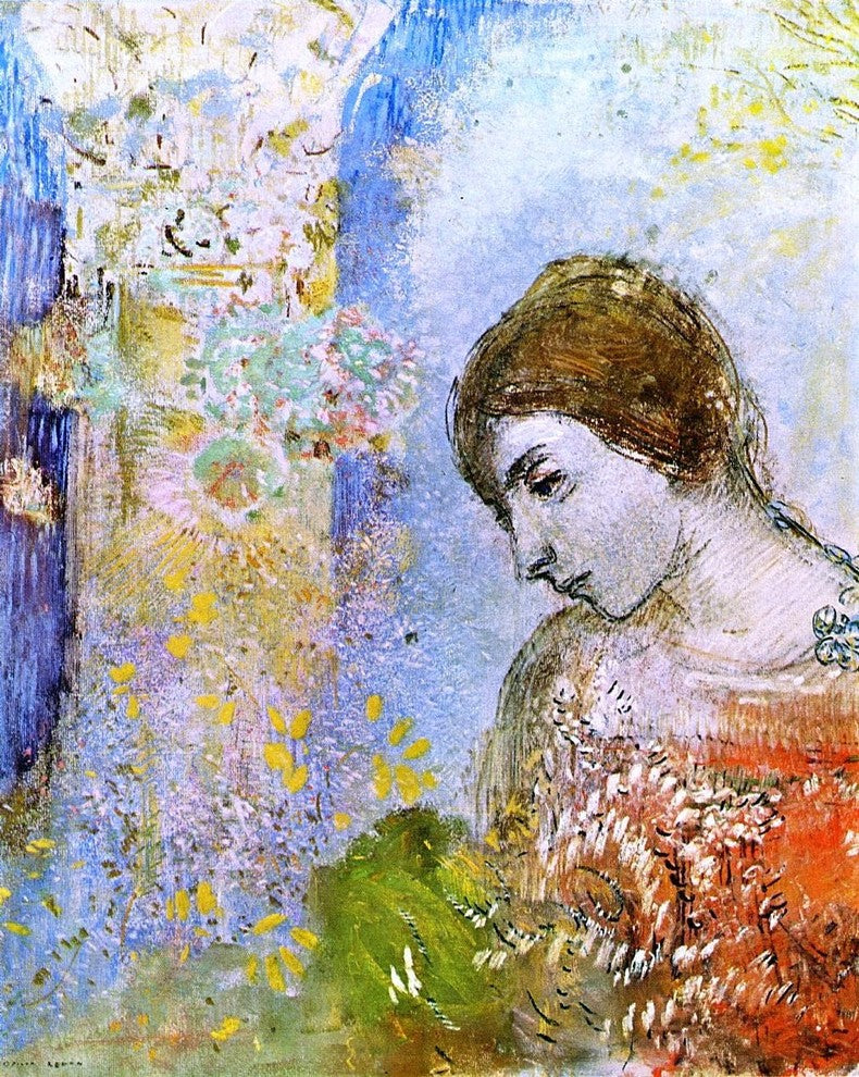 Odilon Redon Woman With Pillar of Flowers, 20"x25" Wall Decal