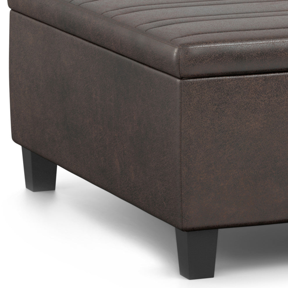 Ellis Coffee Table Storage Ottoman, Distressed Brown Vegan Faux Leather