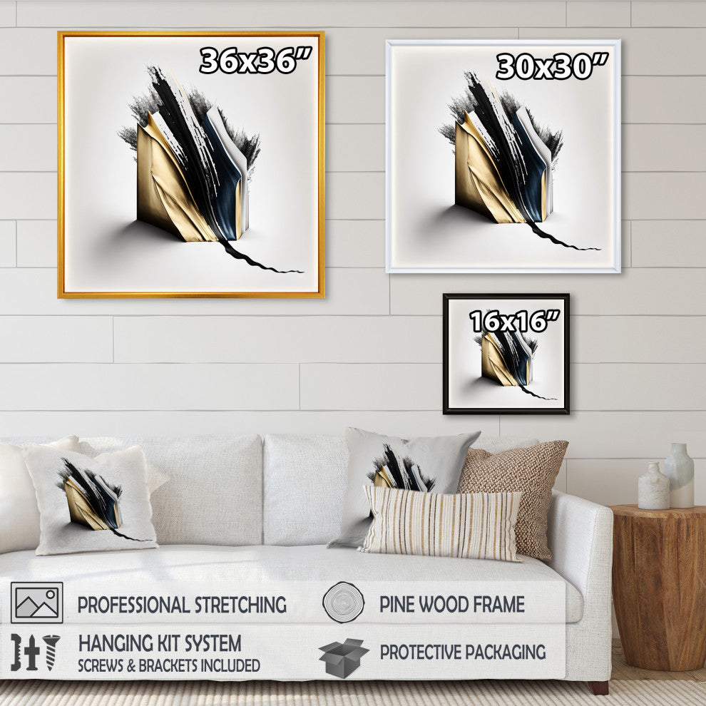 Black And Gold Cubic Expression VI Framed Canvas, 36x36, Black
