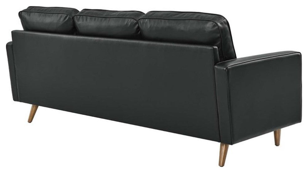 Modway Valour 78" Modern Style Leather Apartment Sectional Sofa in Black
