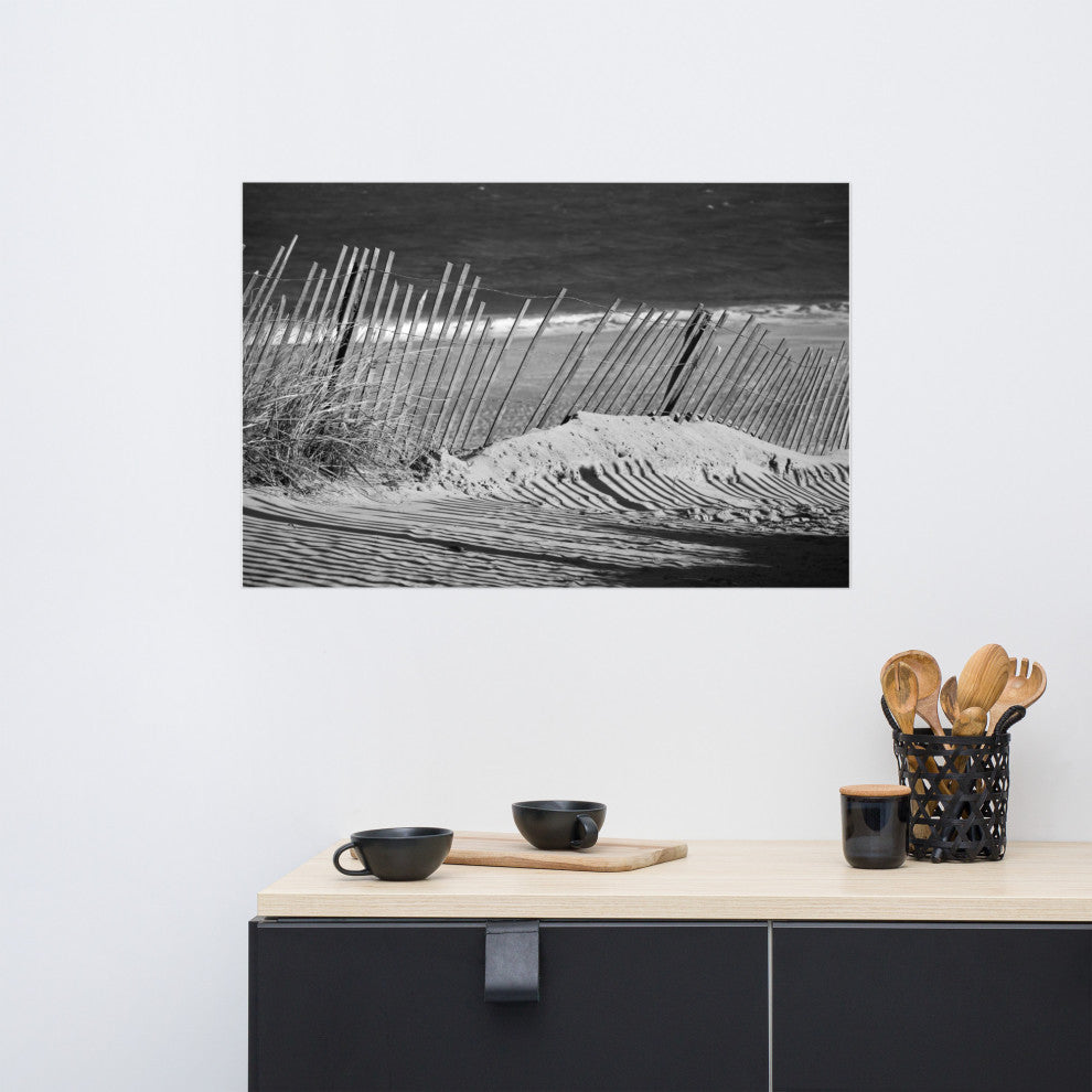 Sandy Beach Fence Landscape Photo, Beach Unframed Wall Art Print, 24" X 36"