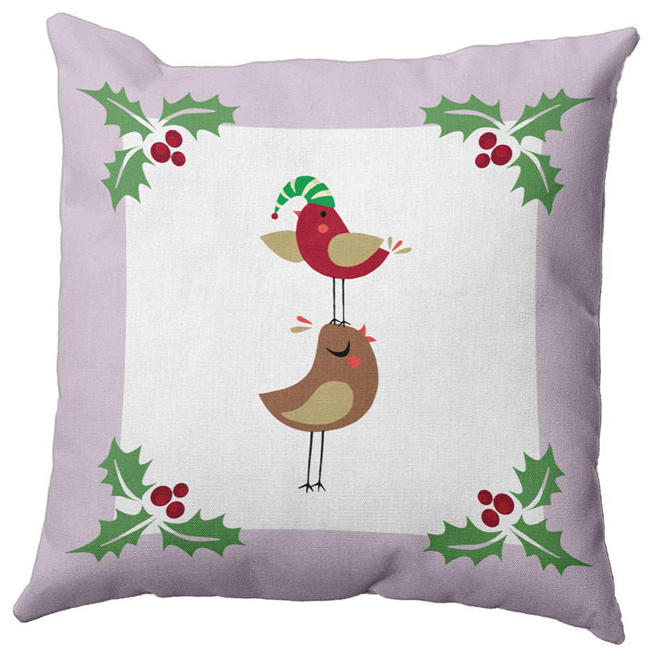 Christmas Birds Accent Pillow, Light Purple, 16"x16"