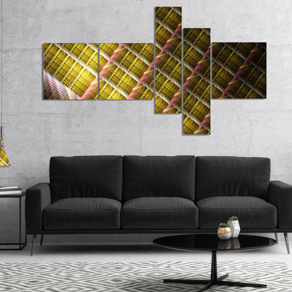 Brown Metal Protective Grids, Abstract Wall Art Canvas, 60"x32", 5 panels