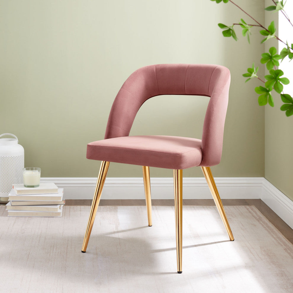 Dining Chair, Pink Gold, Velvet, Modern, Mid Century Cafe Bistro Hospitality