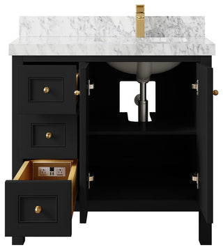 Nashville 36" Right Offset Bath Vanity, Black 2" Carrara Marble