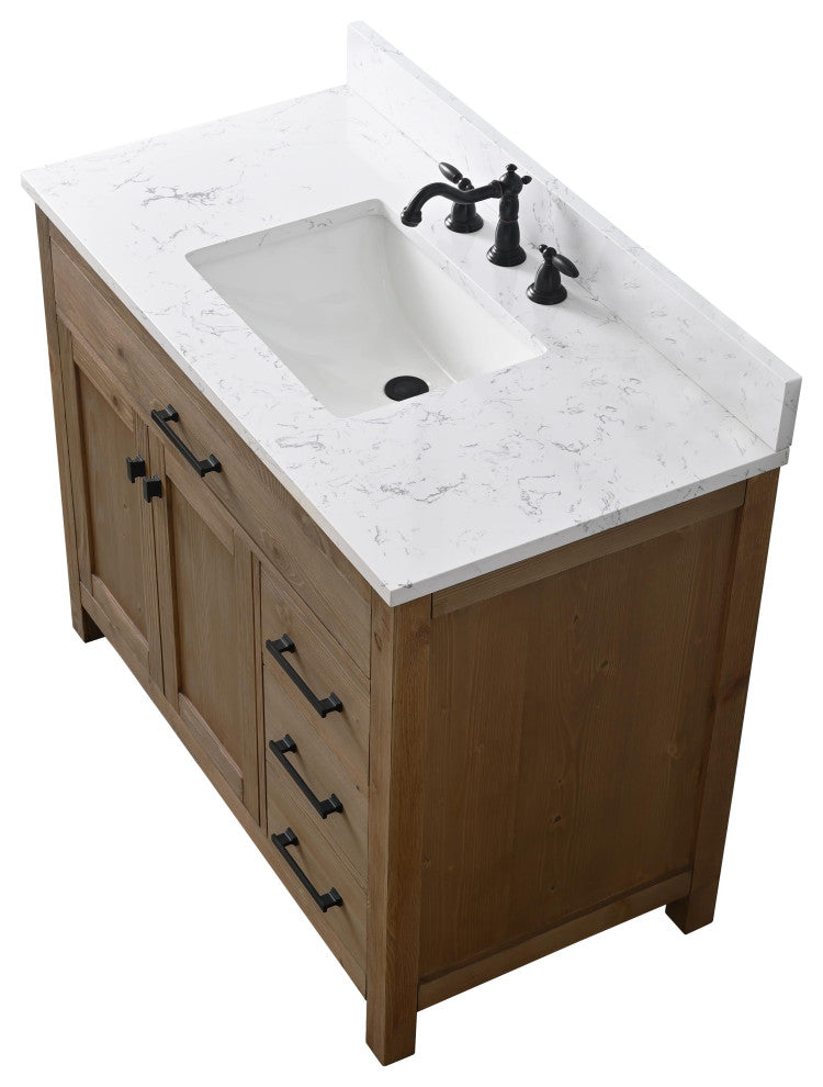 Jasper 42" Bathroom Vanity, Textured Natural, Ariston White Engineered Stone