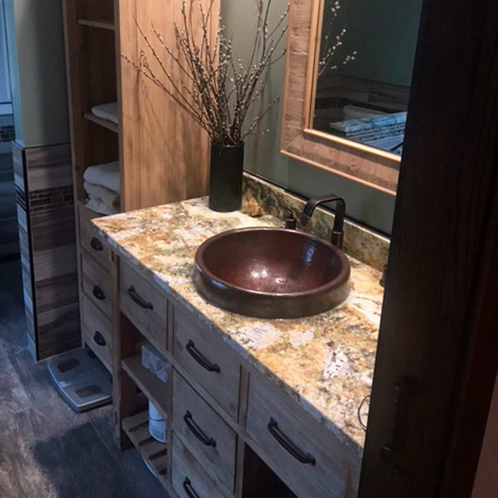 Granada Copper Drop-in Bathroom Sink, Antique