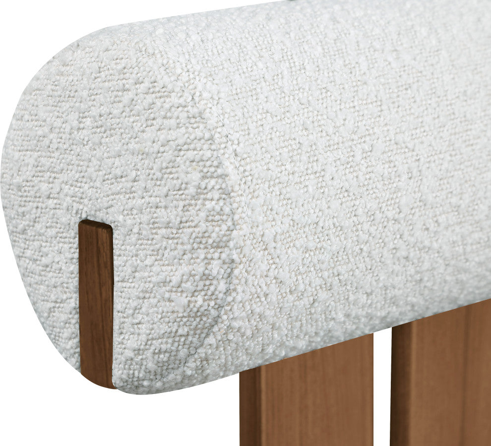 Dario Upholstered Dining Chair, Set of 2, Cream, Boucle Fabric, Walnut Wood Look