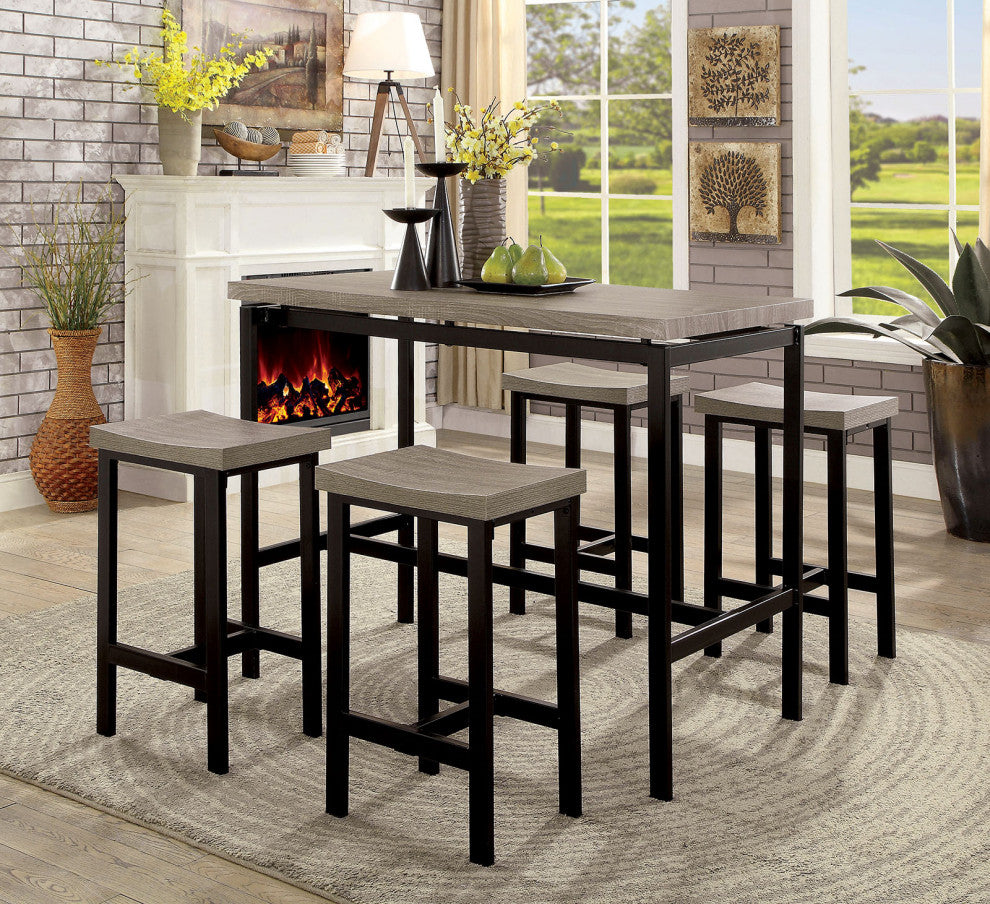 5-Piece Counter Height Table Set, Black and Gray