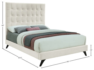 Elly Velvet Upholstered Bed, Cream, Queen