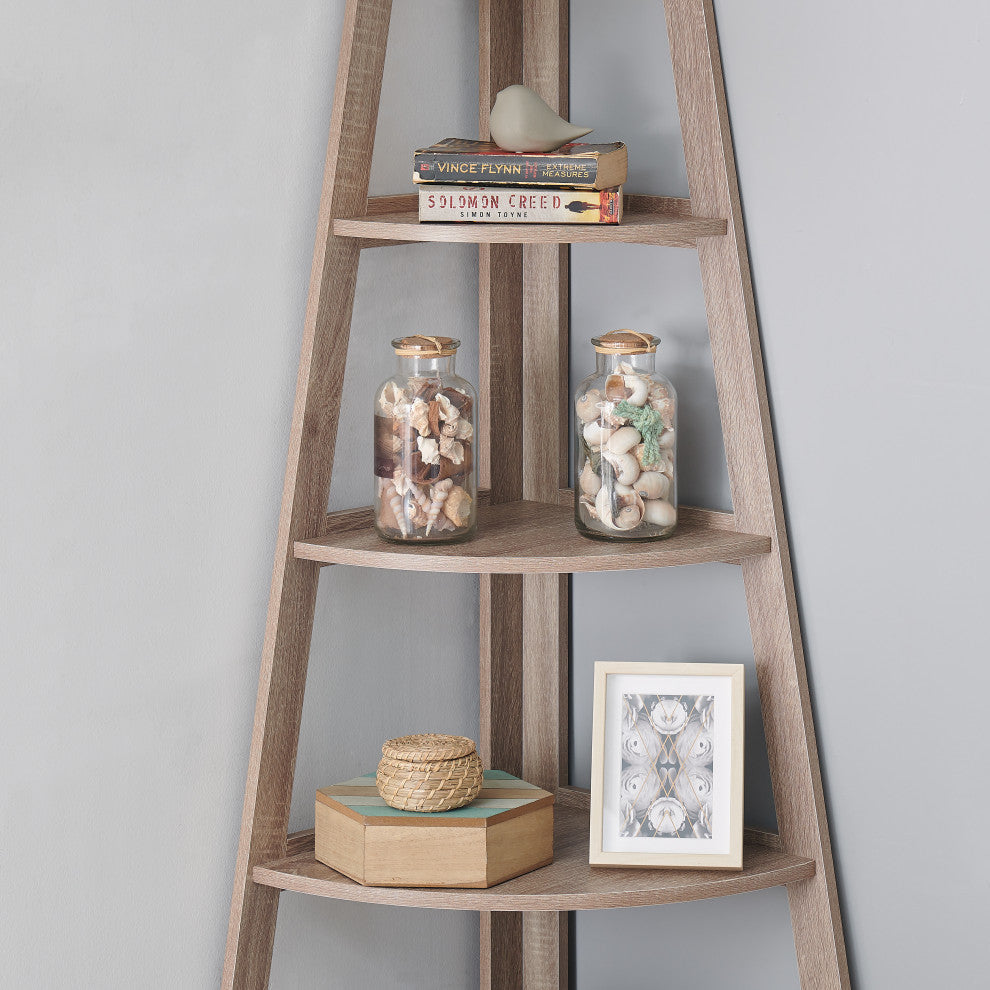 5 Tier Corner Ladder Display Bookshelf, Weathered Oak