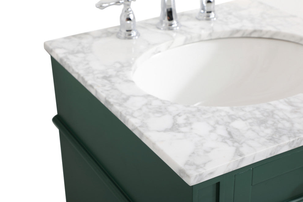 Home Living Vanity with Carrara White Marble Countertop, Green, 21", Single Sink