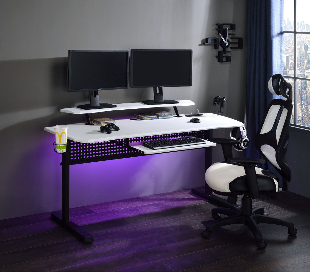 Acme Vildre Gaming Table With USB Port Black and White Finish
