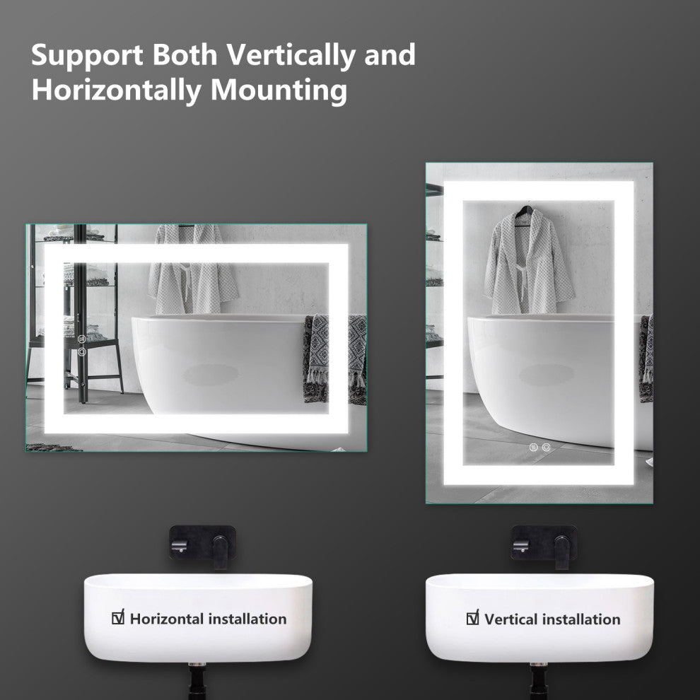 Vanity LED Lighted Backlit Wall Mounted Bathroom Mirror, 24x36", 2 Buttons