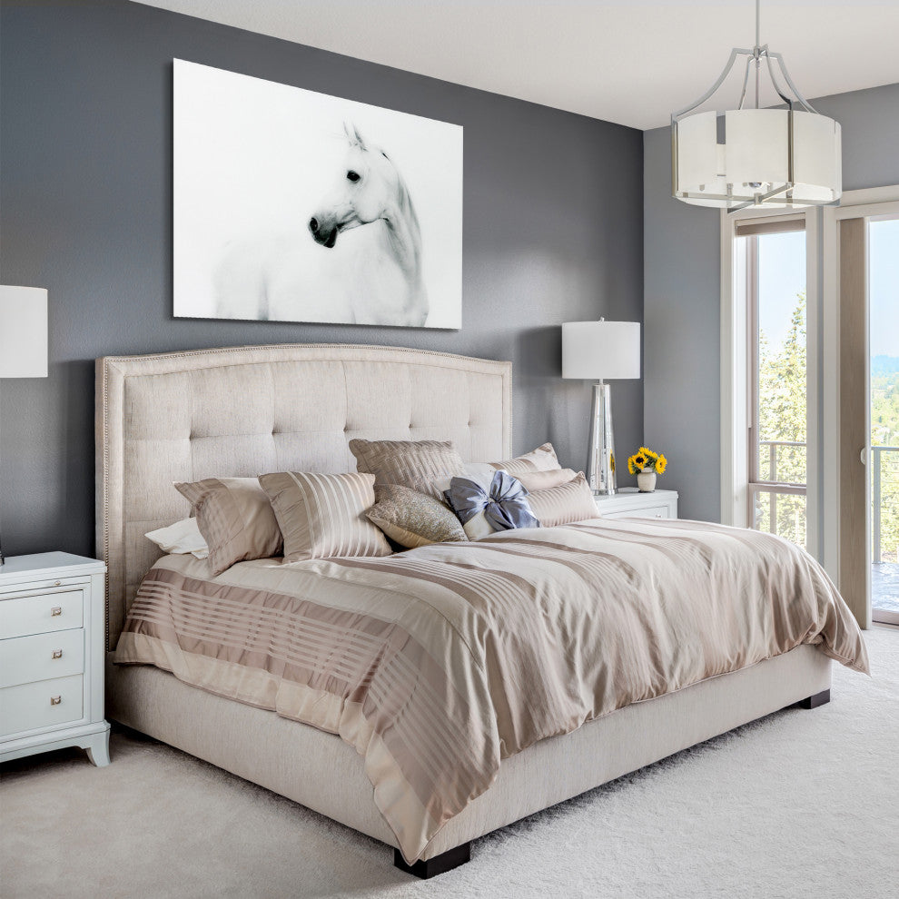 White Horse Wall Art Frameless Free Floating Tempered Glass Panel Set of 2