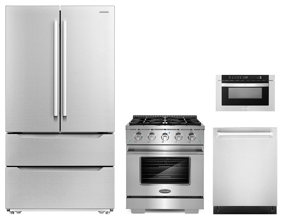 4 Piece Package 30" Range, 30" Oven, 24" Microwave Drawer, and Refrigerator
