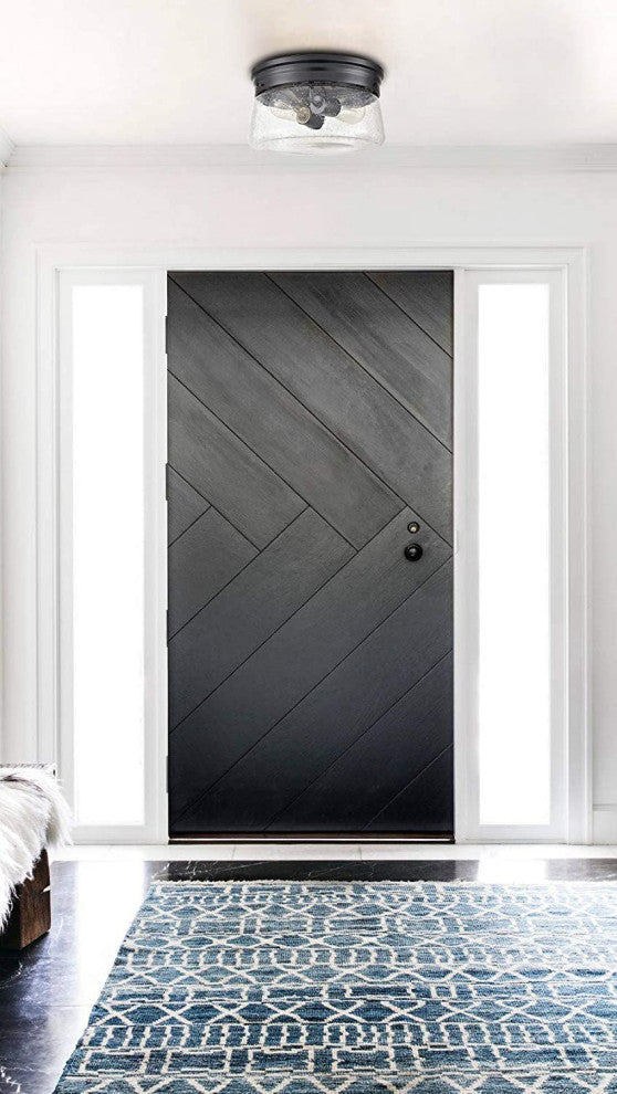 Fiesole Matte Black Flush Mount Ceiling Light With Seeded Glass Shade