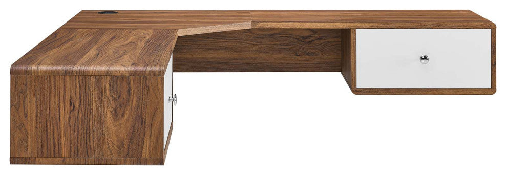 Computer Work Desk, White Walnut, Wood, Modern, Mid Century Home Office