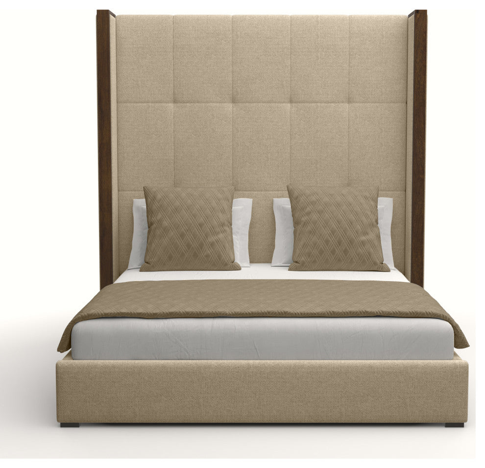 Nativa Interiors Irenne Tufted Bed, Flax, Queen, High 87"