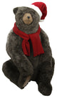 30" Sitting Plush Brown Bear Christmas Decoration Wearing Hat and Scarf
