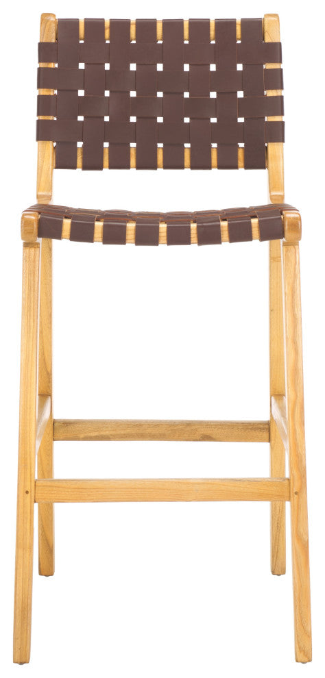 Safavieh Adah Leather Bar Stool, Cognac/Natural