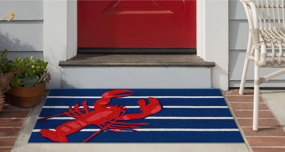 Frontporch Lobster on Stripes Indoor/Outdoor Rug Navy 2'6x4'