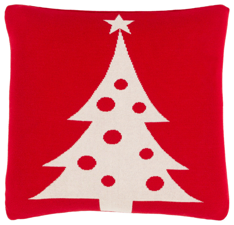 Surya Very Merry VMY-003 18"x18" Pillow Cover, Bright Red/Ivory