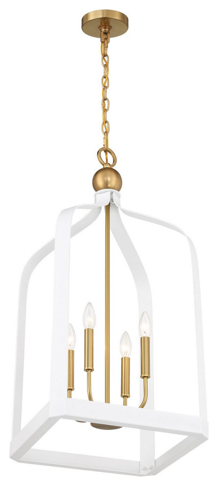 Sheffield 4-Light Pendant, White, Warm Brass Accents