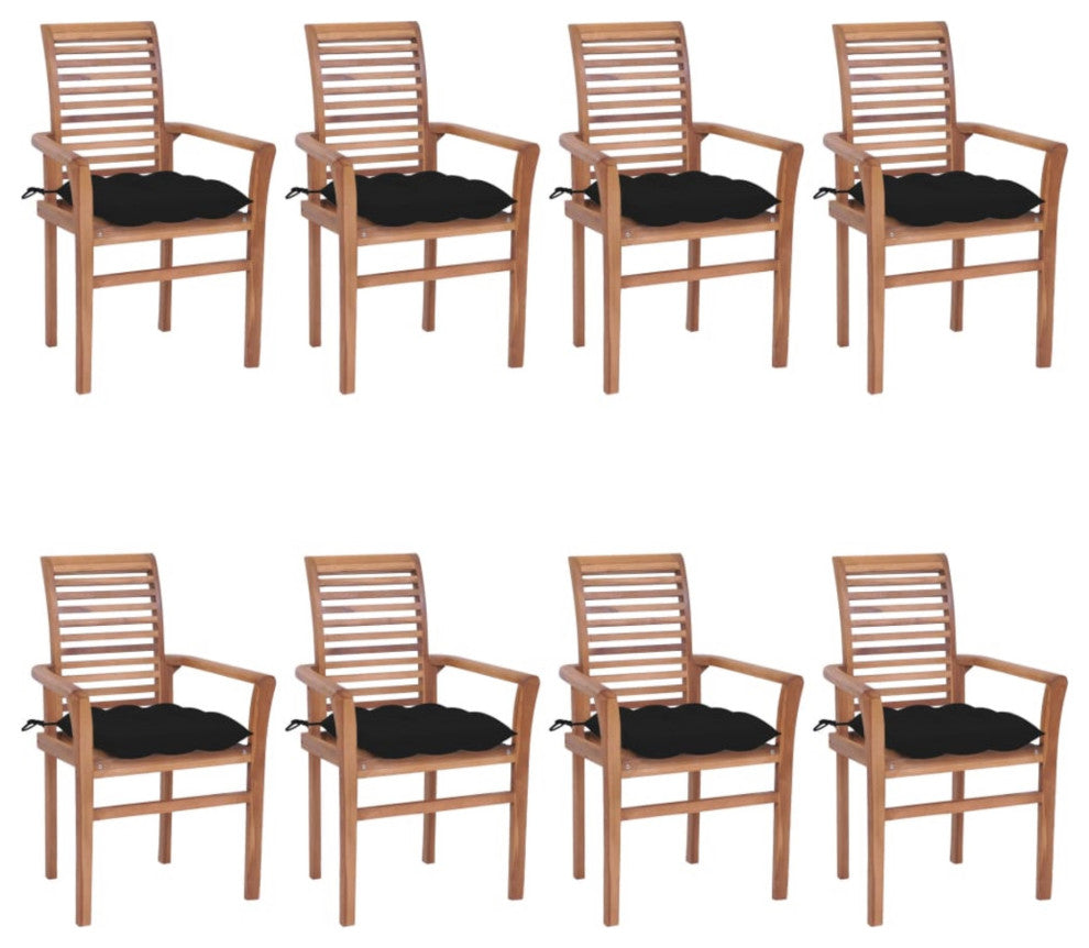 Vidaxl Dining Chairs, Set of 8, With Black Cushions Solid Teak Wood