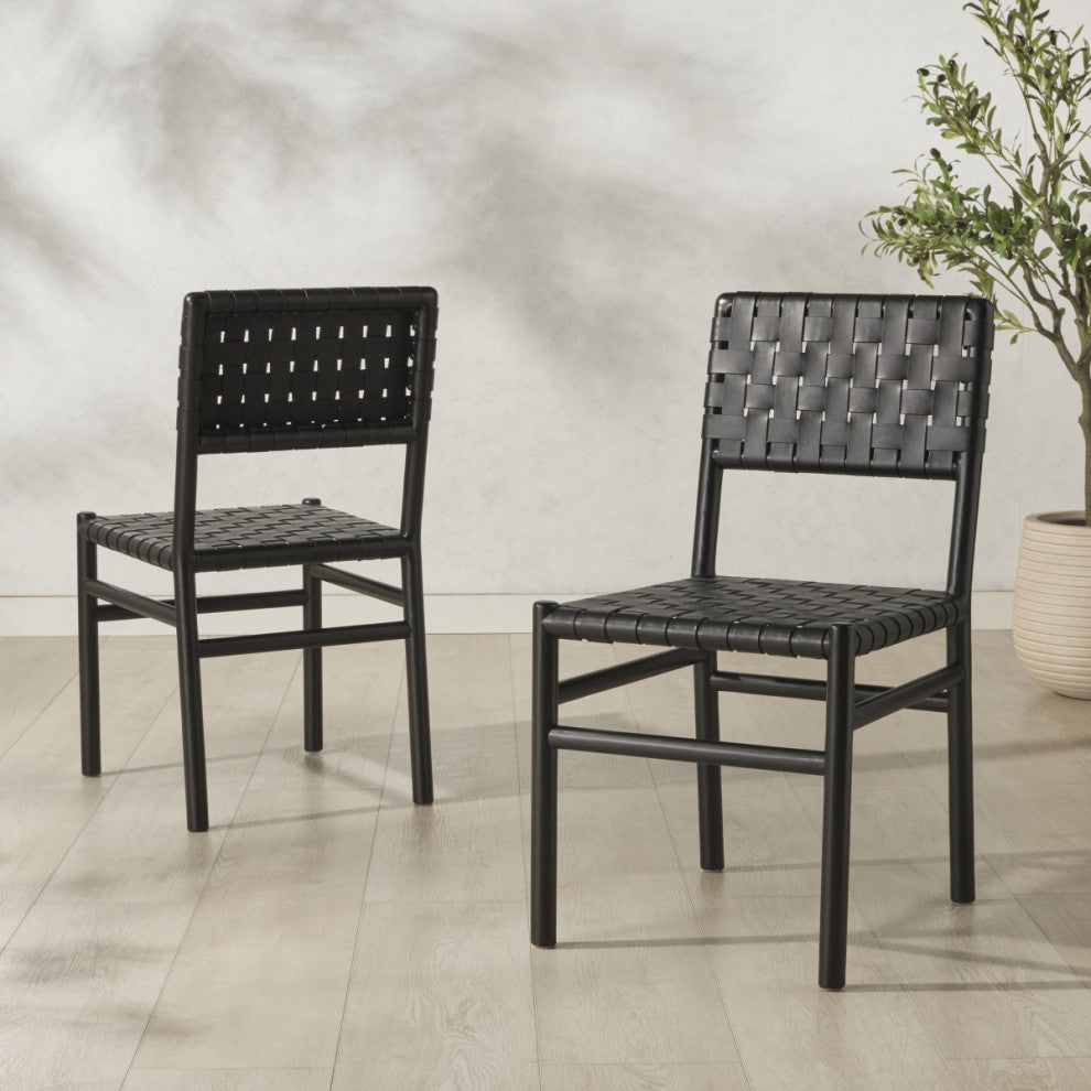 Safavieh Couture Jeremiah Woven Leather Dining Chair, Black