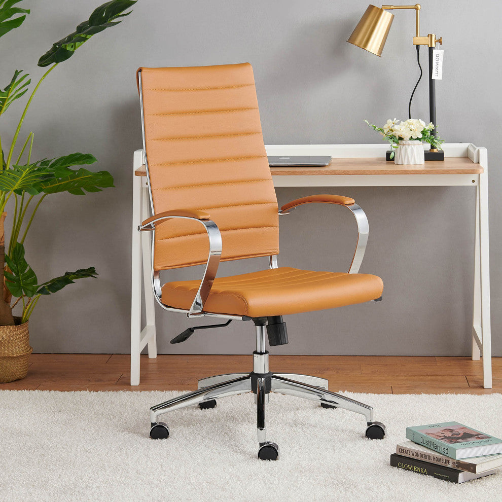 LUXMOD High Back Adjustable Swivel Computer Chair, Tan