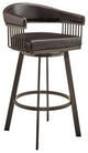 Benzara BM270140 Swivel Barstool With Open Metal Frame and Slatted Arms, Brown