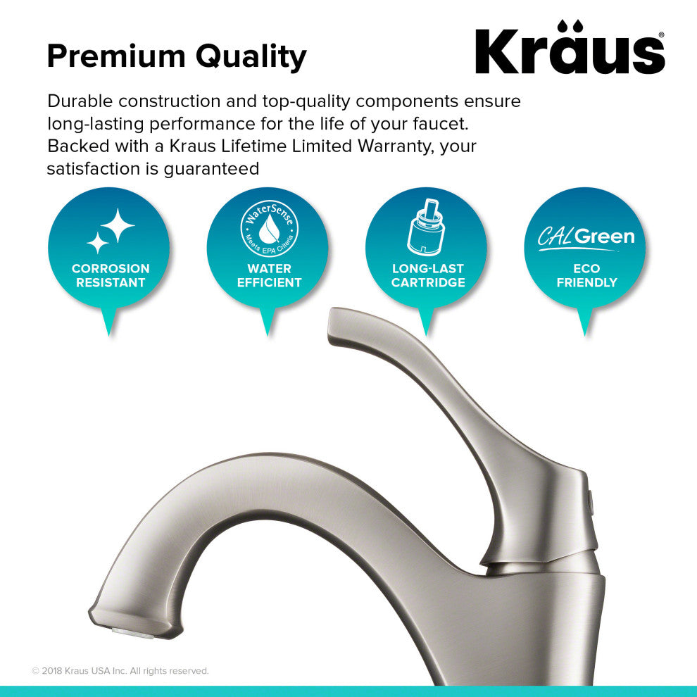Arlo Single Handle 1-Hole Bathroom Basin Faucet, Lift Rod Drain, SFS Steel