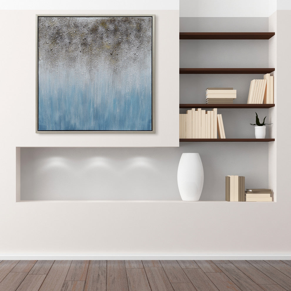 Blue Shadow Abstract Textured Metallic Hand Painted Wall Art by Martin Edwards