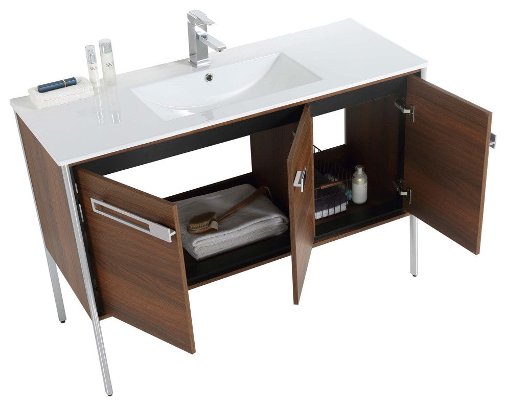 Oakville Bath Vanity, Ceramic Sink, Walnut Ebony, 48 Inch, Chrome Hardware