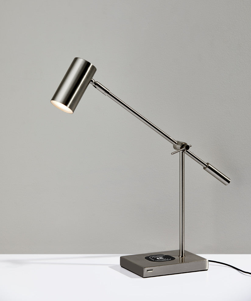 Collette Wireless Charging LED Desk Lamp, Brushed Silver
