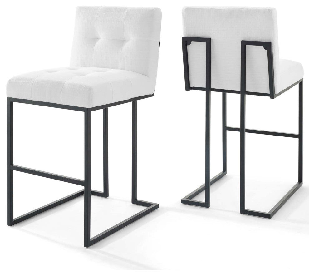 Privy Black Stainless Steel Upholstered Fabric Bar Stool Set of 2 Black White