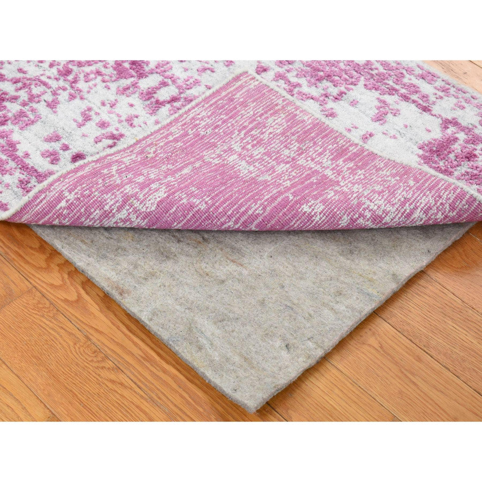 Pink, Fine Jacquard, Hand Loomed Wool and Plant Based Silk Mat Rug, 2'0"x3'0"