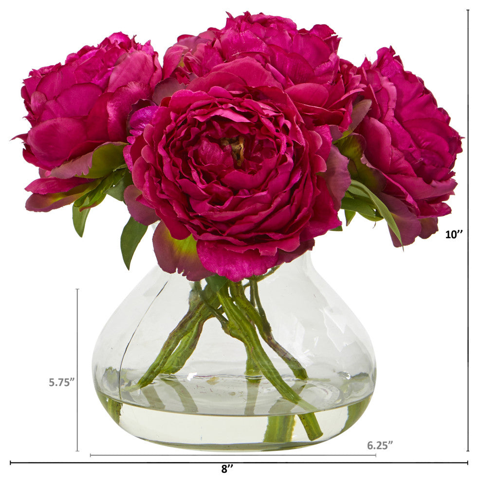 Peony Artificial Arrangement, Glass Vase