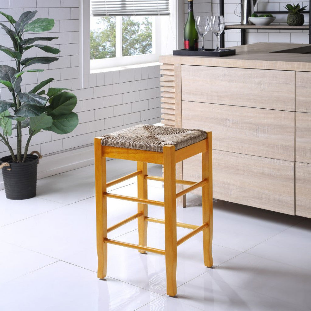Square Rush Backless Counter Bar Stool, Oak