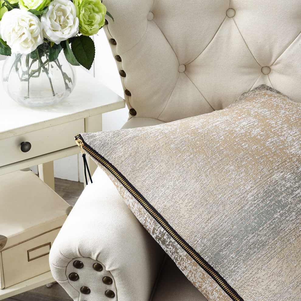Jacquard Chenille Big Zipper Pillow Cover Set, Taupe / Khaki, 2 Piece, 20"x20"