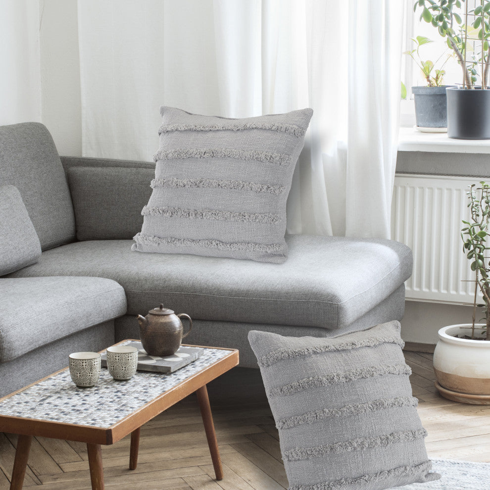 Overtufted Solid Throw Pillow, Gray