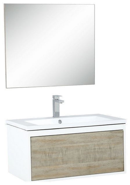 Scopi Modern 30" Rustic Acacia Bathroom Vanity Set, Labaro Brushed Nickel Faucet