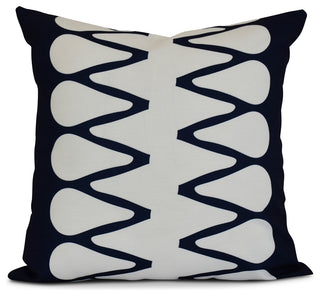 Navy Blue Zipped, Geometric Print Pillow, 16"x16"