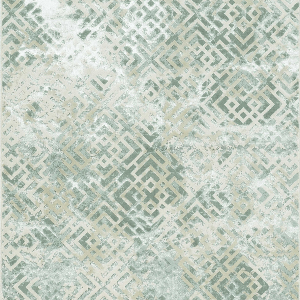 5' X 8' Sand Silver Geometric Maze Pattern Indoor Area Rug