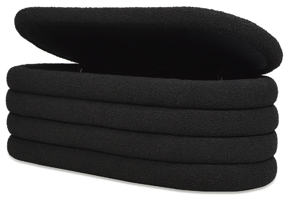 Fuji 49" Upholstered Oval Storage Bench, Ebony Black