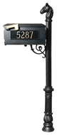 Mailbox Post System Ornate Base 3-Cast Aluminum Personalized Address Plate, Blac